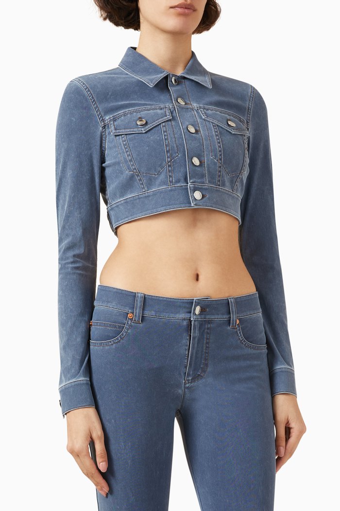 

Cropped Jacket in Denim Trompe-l'oeil, Blue