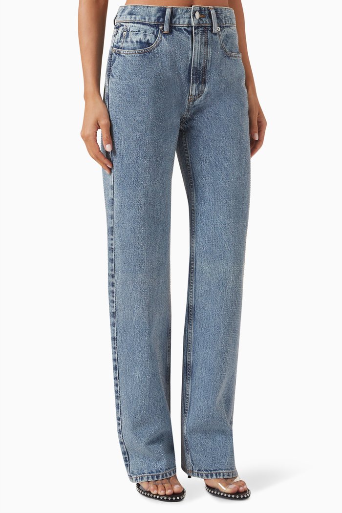 

Embellished Straight-leg Jeans in Cotton-denim, Blue
