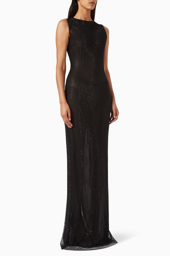 

Sleeveless Maxi Dress in Crystal-net, Black