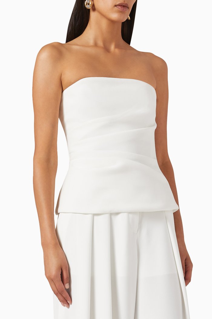 

Strapless Ruched Bustier Top, White