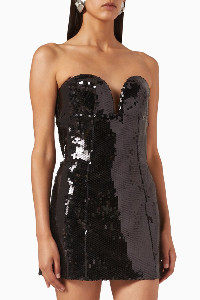 

Sweetheart Mini Dress in Sequins, Black