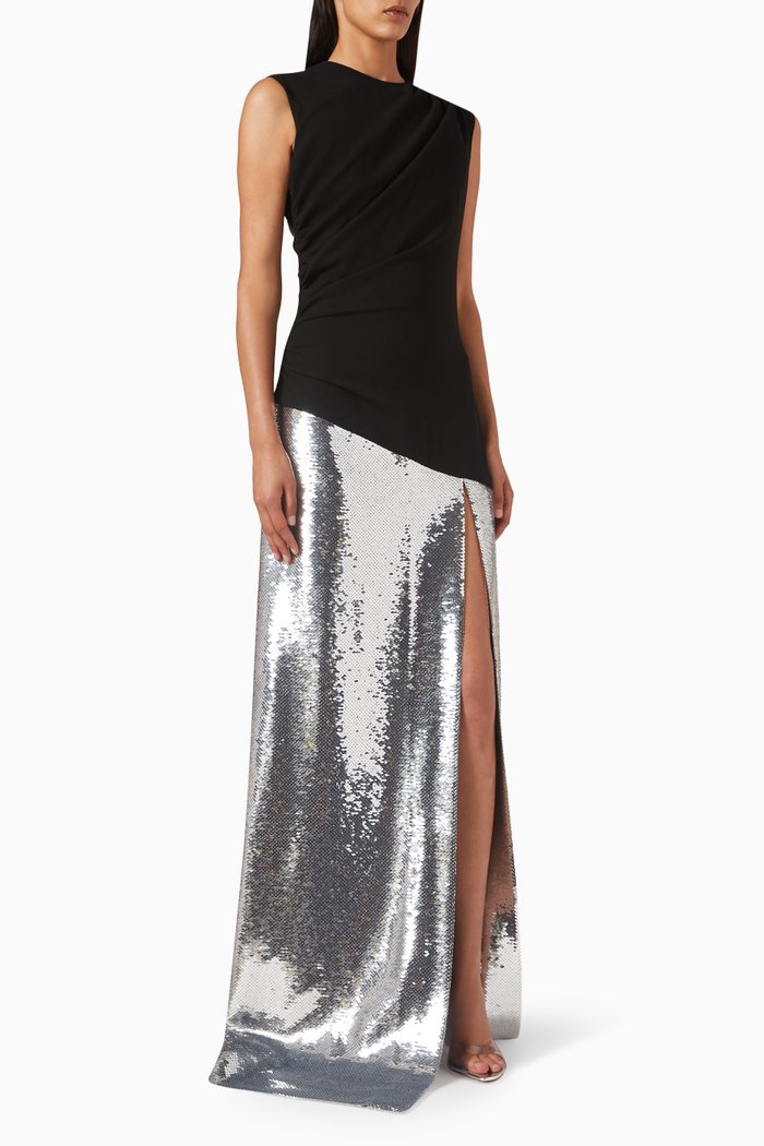 Sequin Skirt Maxi Dress, Black