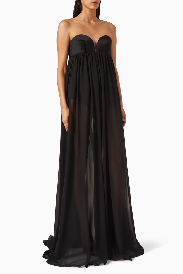 Sweetheart-neck Jumpsuit in Chiffon, Black