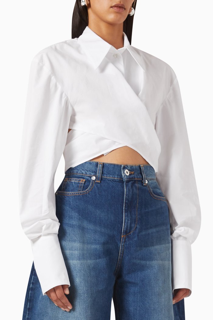 

Crossover Cropped Shirt, White