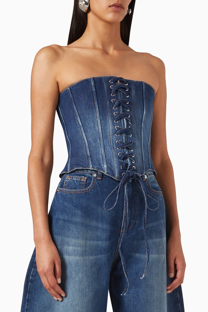 

Lace-up Corset Top in Denim, Blue