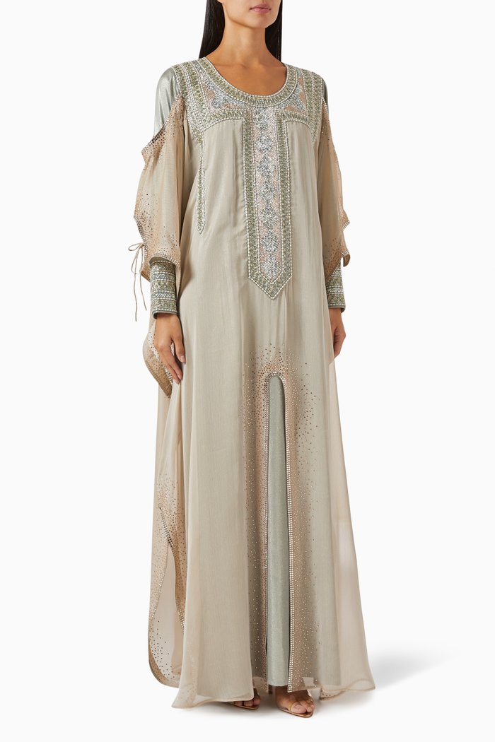 

Crystal & Bead-embellished Thoub, Brown