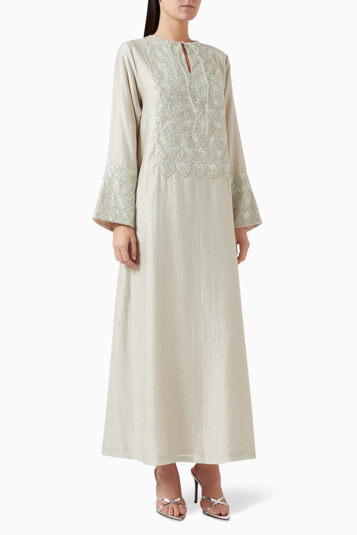 

Sequin-embellished Kaftan in Cotton, Green