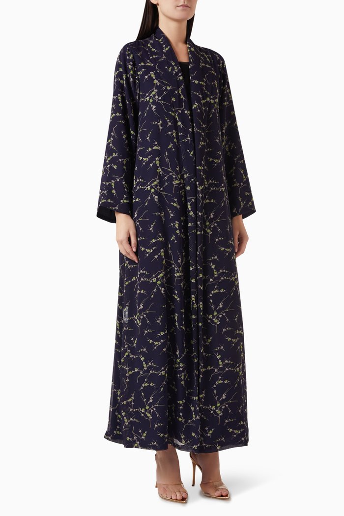 Zainah Jacket Sleeves Abaya in Chiffon, Multicolour