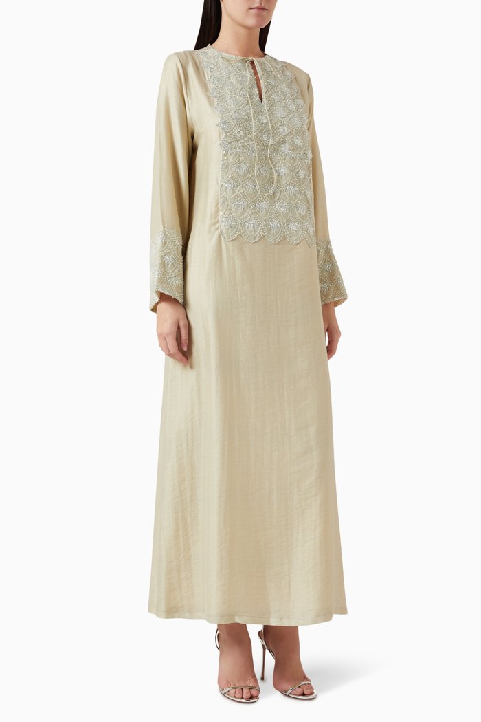 

Sequin-embellished Kaftan in Sustainable Cotton, Green