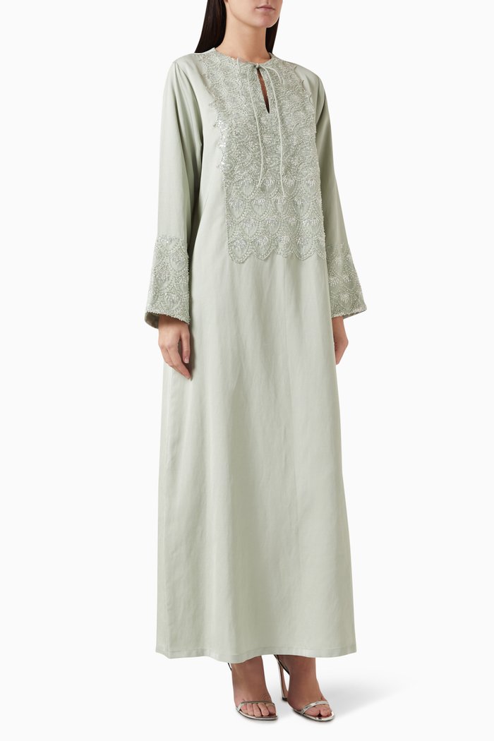 

Sequin-embellished Kaftan in Twill-cotton, Green