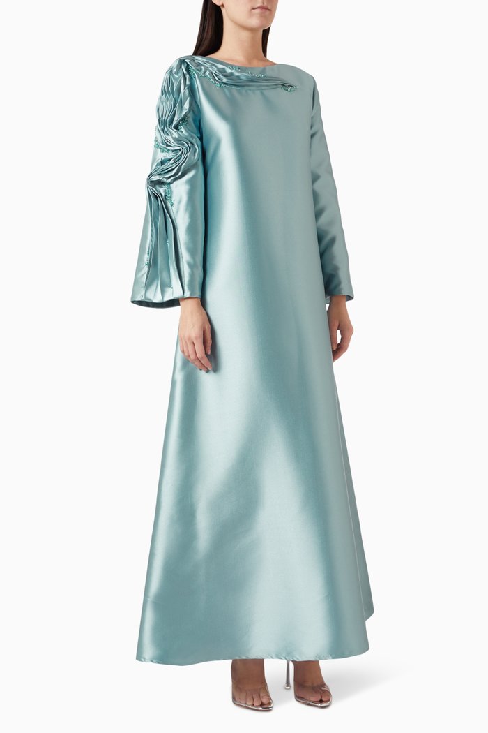

Ruched Sleeves Maxi Dress, Green