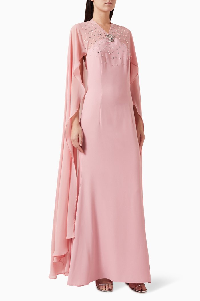 Embellished Cape-style Sleeves Maxi Dress, Pink