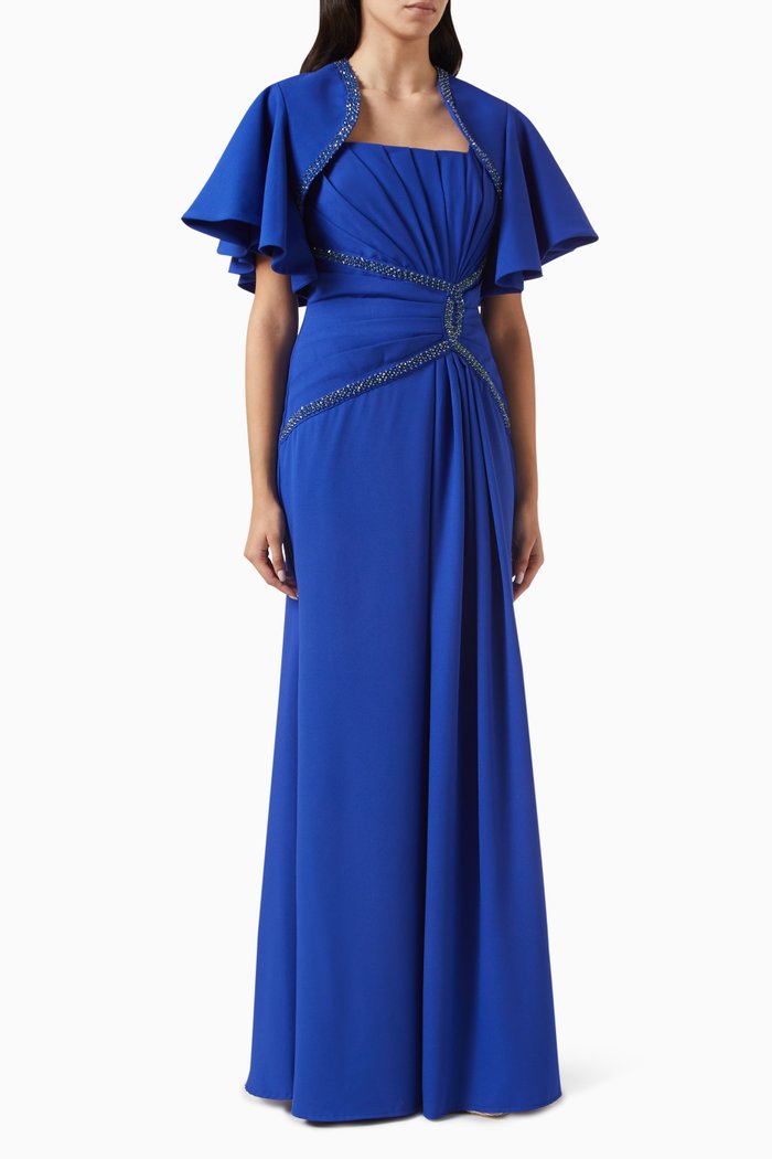 

Embellished-trim Cape Maxi Dress, Blue