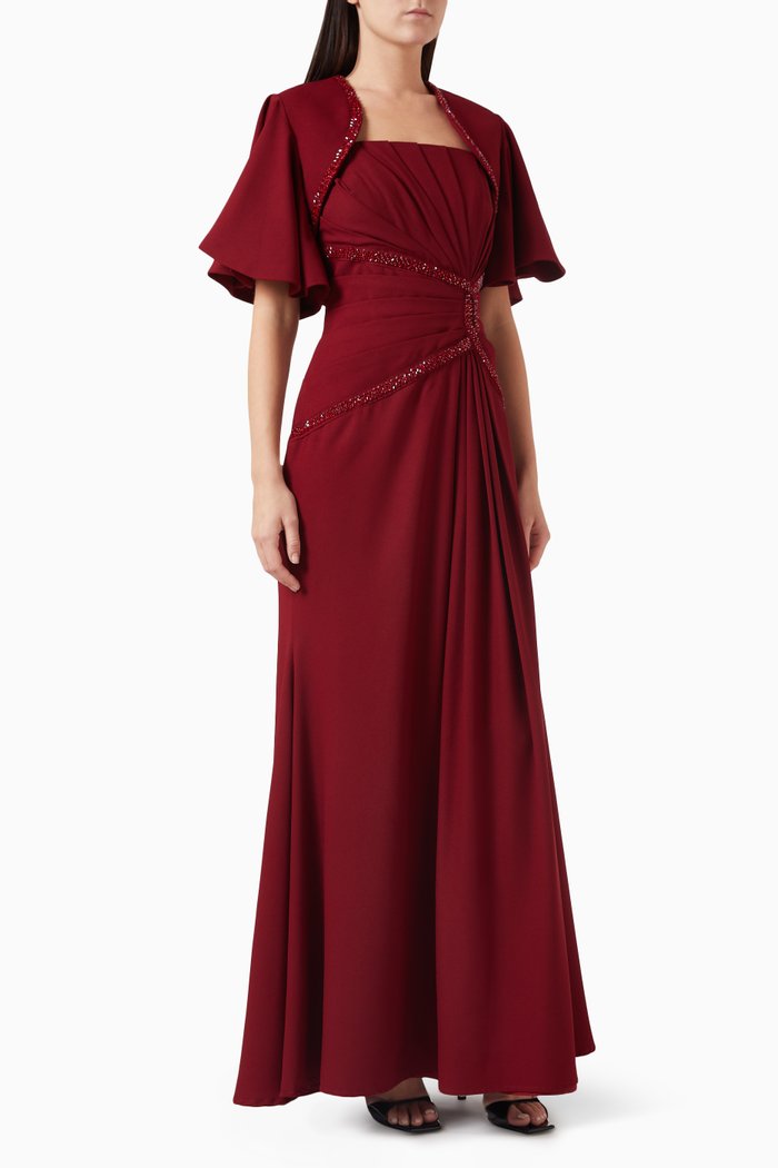 

Embellished-trim Cape Maxi Dress, Red