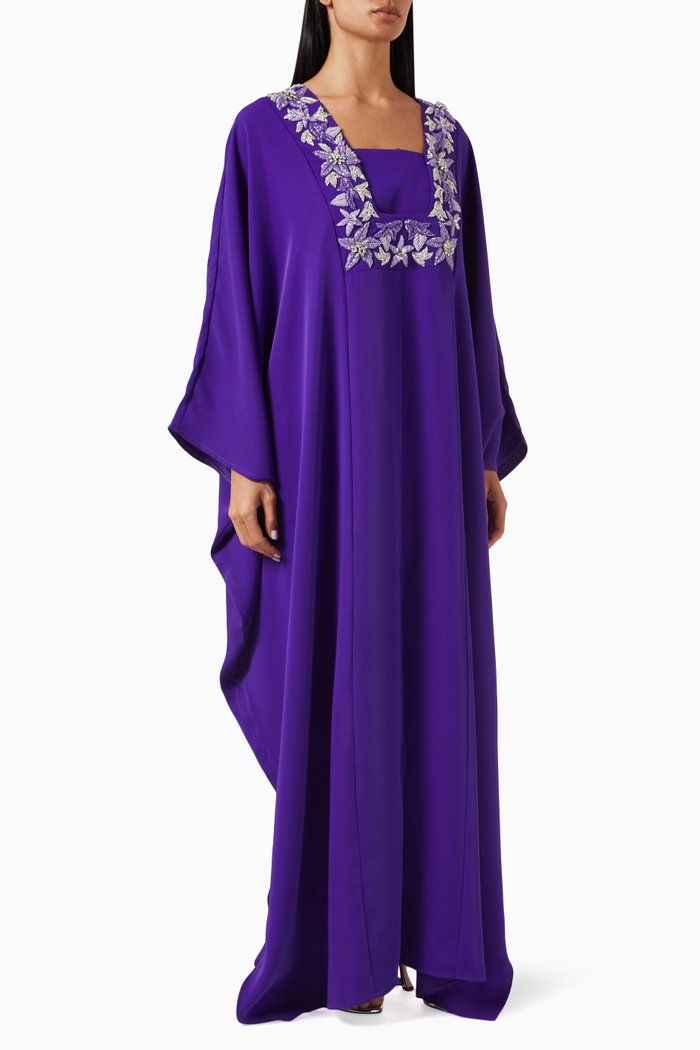 Embroidered Kaftan in Crepe, Purple