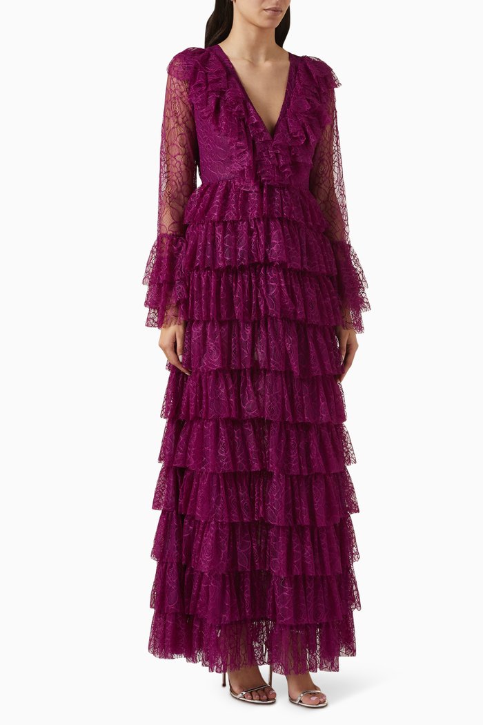 

Tiered Maxi Dress in Lace, Purple