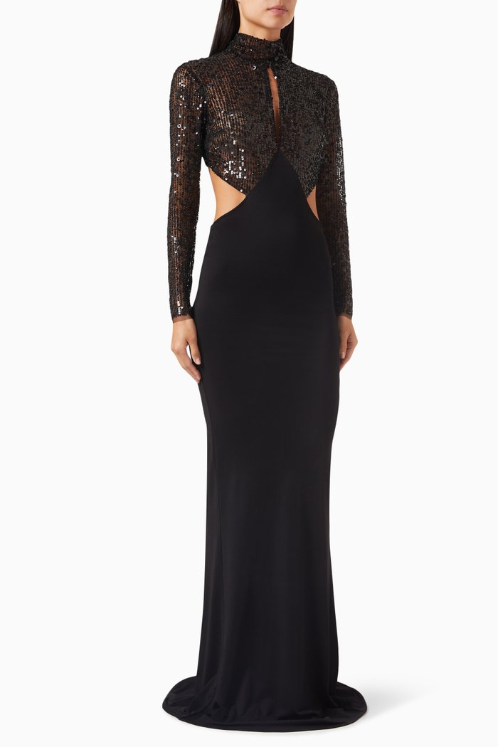 

Embroidered-bodice Maxi Dress in Jersey, Black
