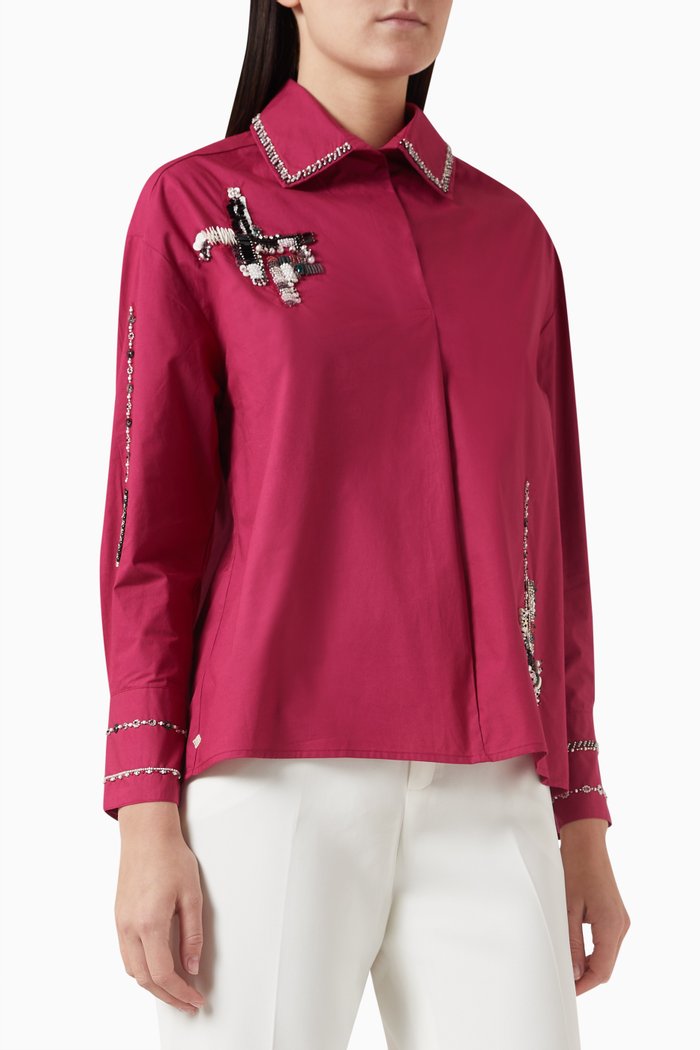 

Nisha Embroidered Shirt in Cotton Poplin, Pink