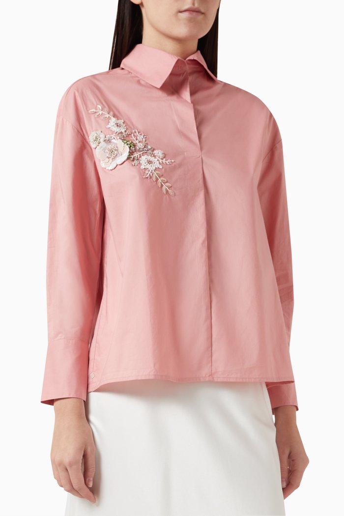 

Nisha Embroidered Shirt in Cotton Poplin, Pink
