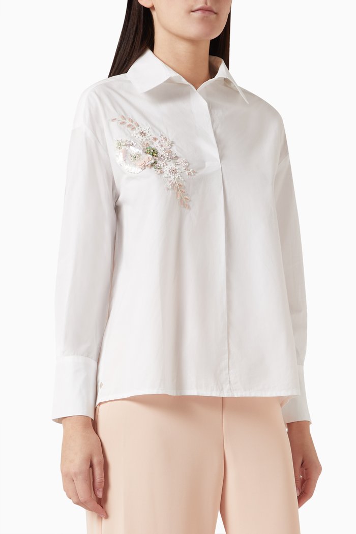 

Nisha Embroidered Shirt in Cotton Poplin, White