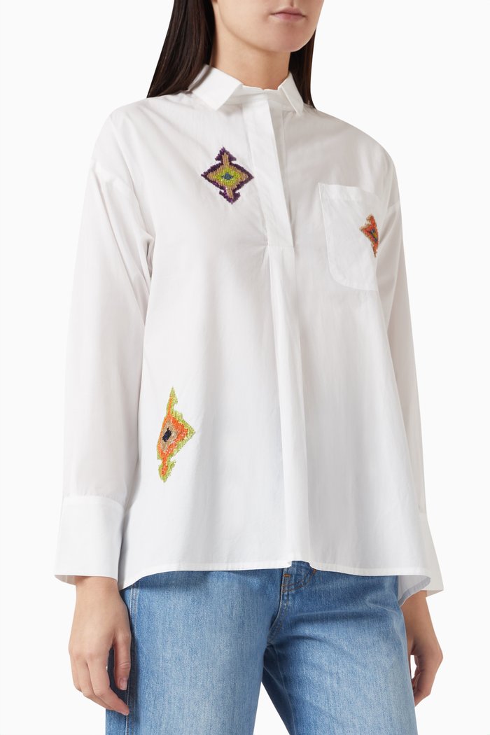 

Nina Sequin-embellished Shirt in Cotton Poplin, White