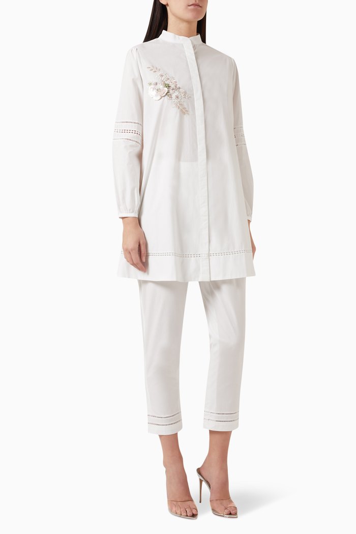 

Naina Embroidered Set in Cotton Poplin, White