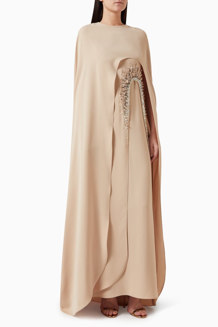 

Clydie Embellished Cape Dress, Neutral
