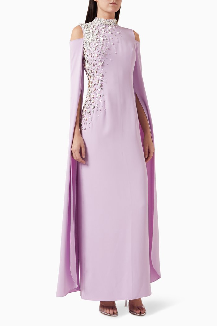 

Agatha Embellished Cape Sleeves Dress, Purple