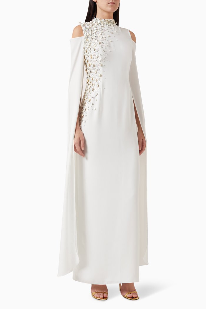 

Agatha Embellished Cape Sleeves Dress, Neutral