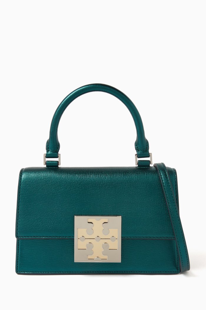 Mini Bon Bon Top-Handle Bag in Metallic Leather, Green