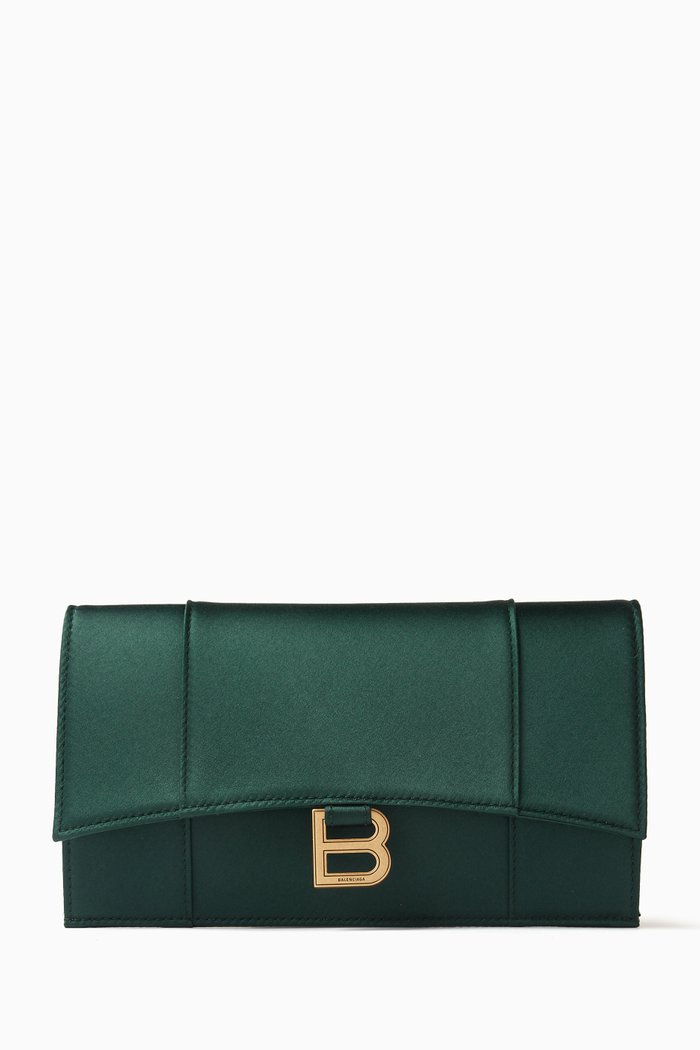 

Small Hourglass Flat Pouch in Satin, Green