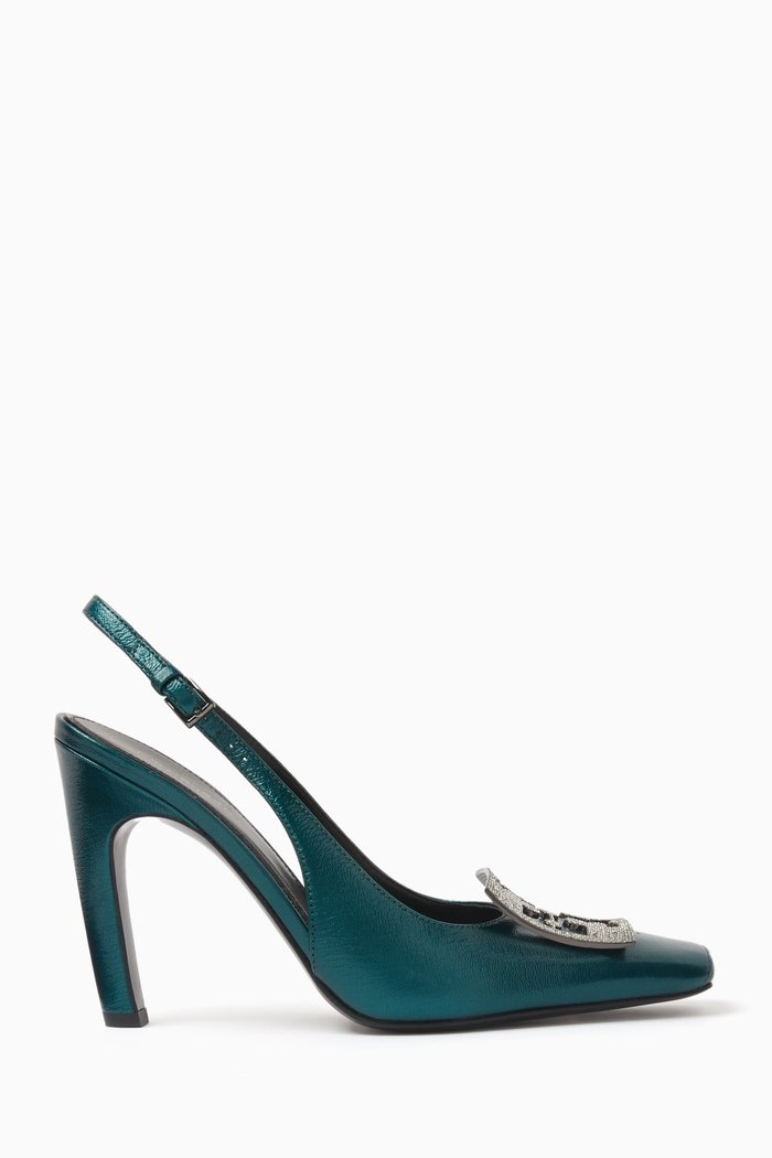 

Pavé Slingback 100 Sandals in Metallic Leather, Green