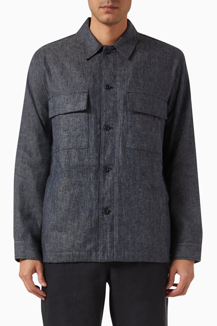 

Shirt Jacket in Linen-Cotton Twill, Blue