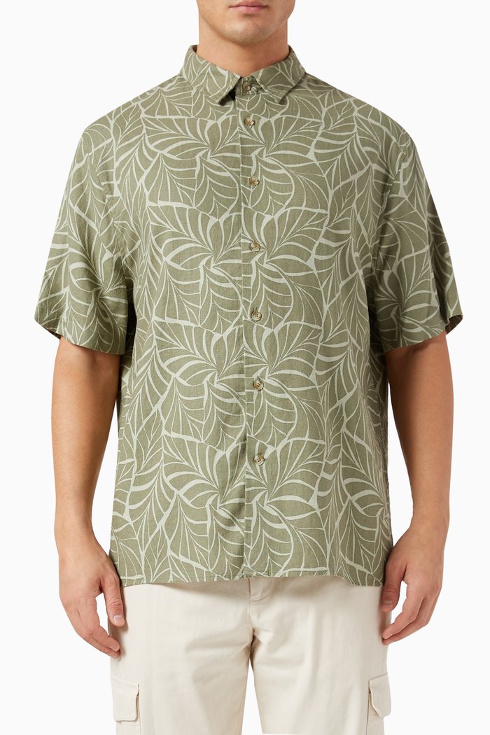 

Knotted Leaves Shirt in Linen-blend, Green