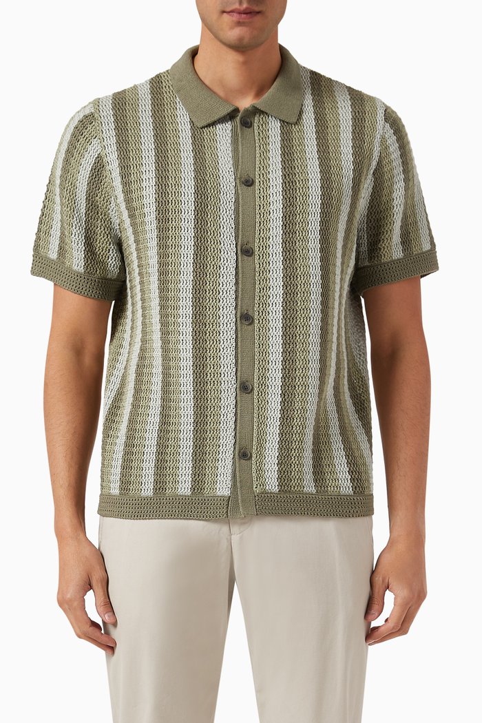

Crochet Stripe Shirt in Cotton, Green