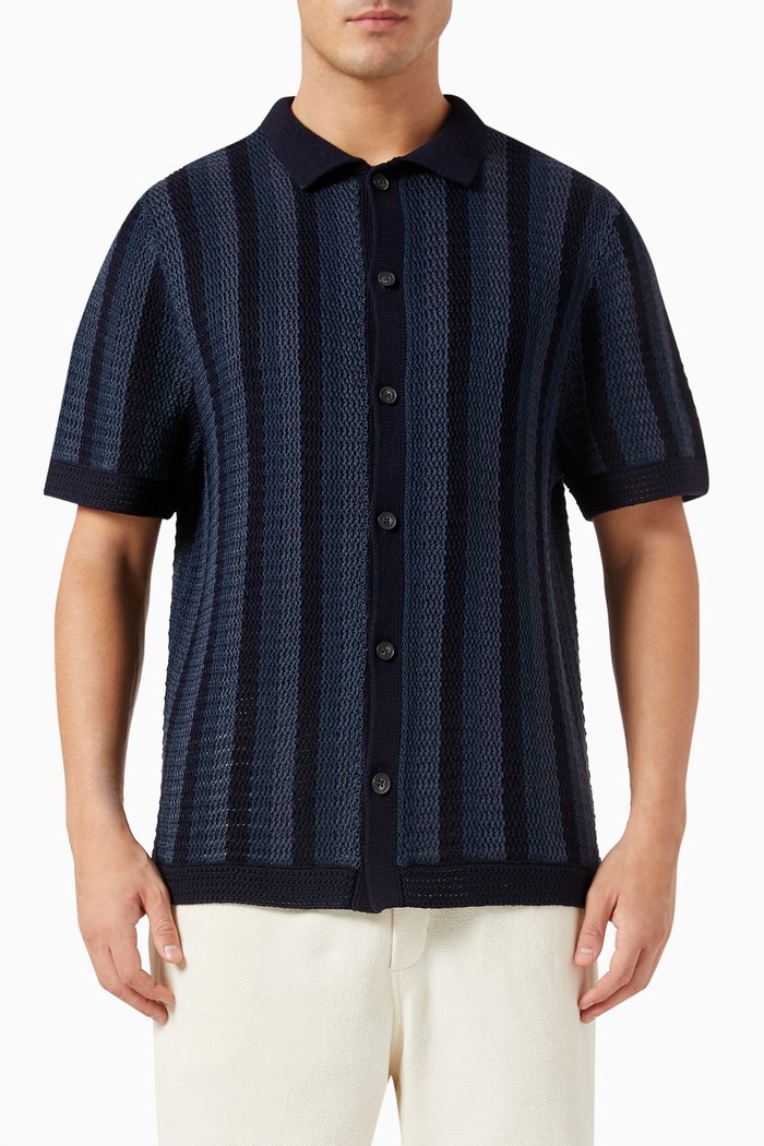 

Crochet Stripe Shirt in Cotton, Blue
