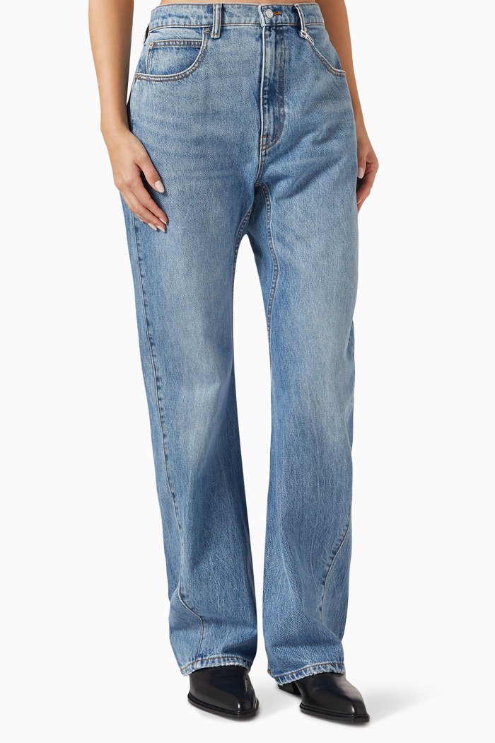 

Curved Leg Jeans in Denim, Blue