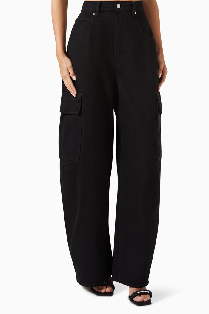 

Oversize Cargo Jeans in Cotton, Black