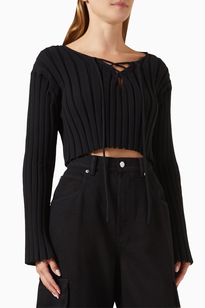 

Cropped Sweater in Ribbed-nylon, Black