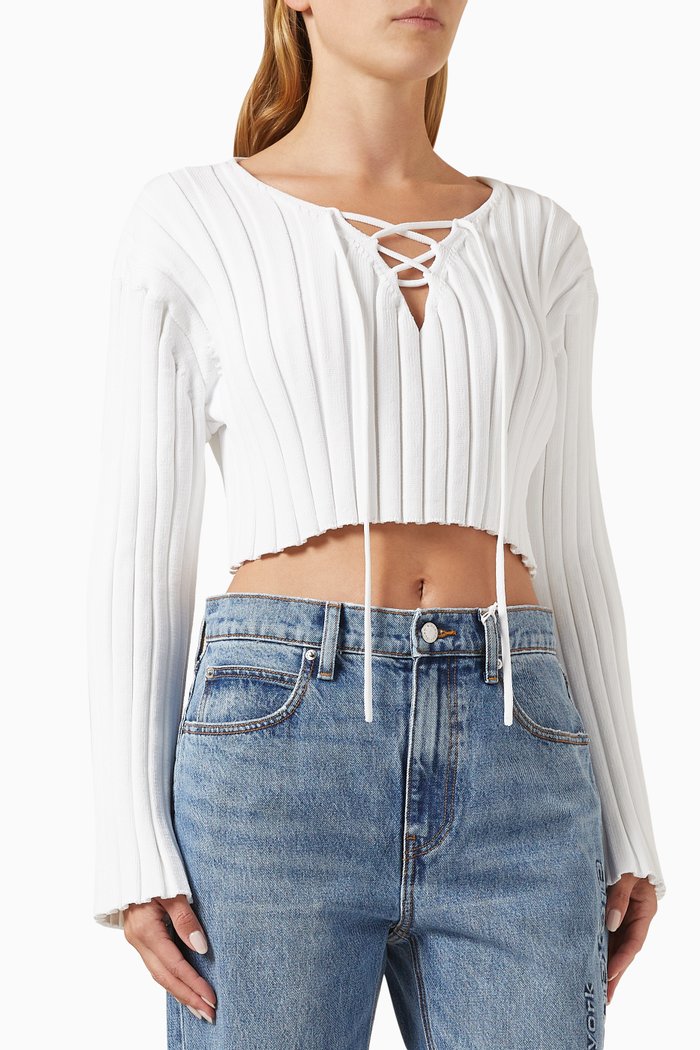 

Cropped Sweater in Ribbed-nylon, White