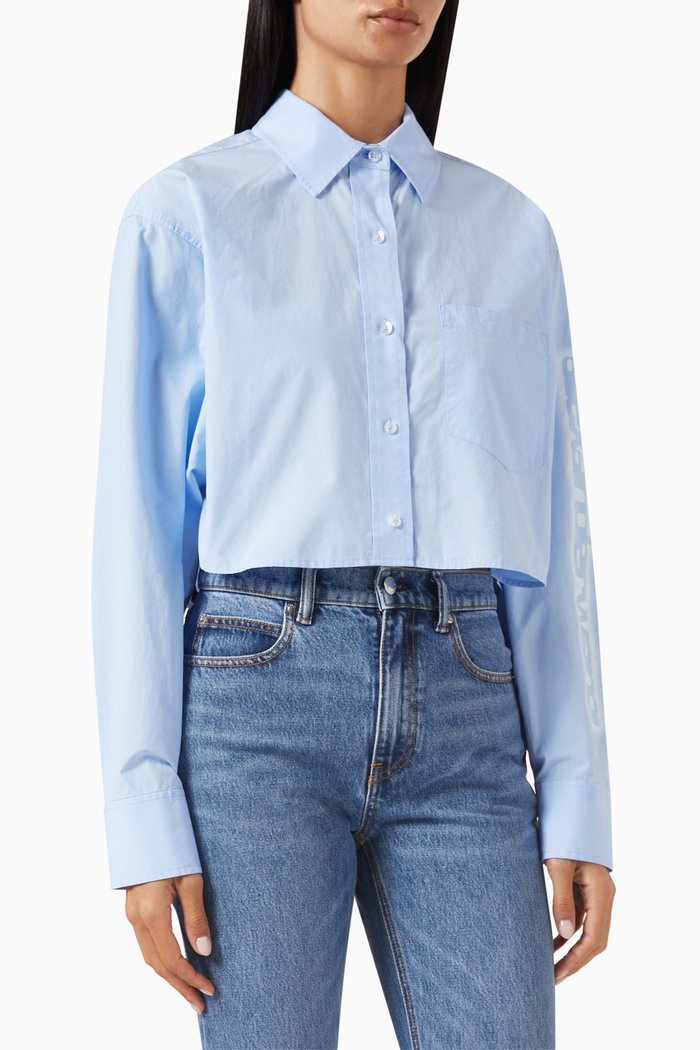 

Cropped Halo Logo Shirt in Cotton, Blue