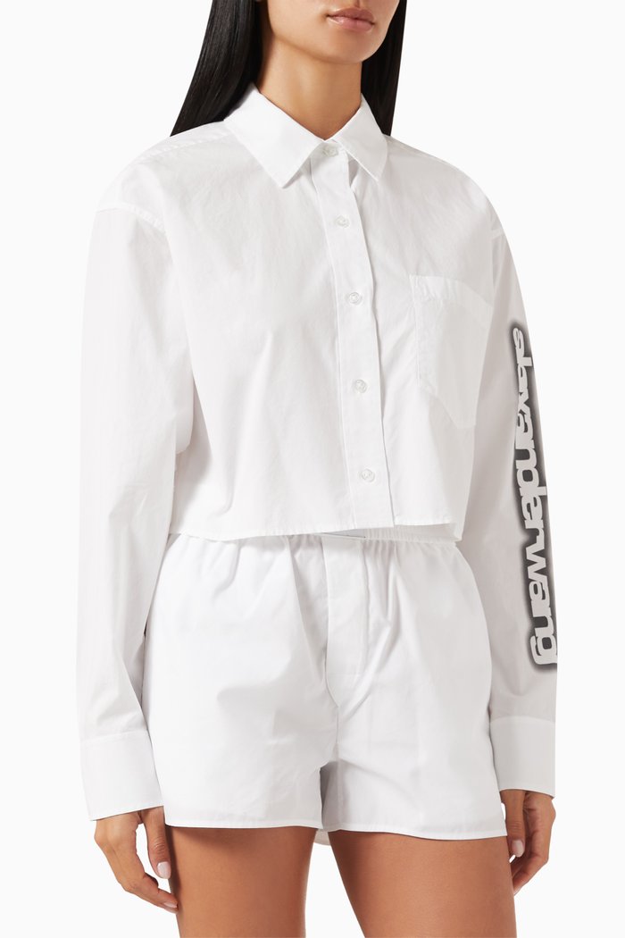 

Cropped Halo Logo Shirt in Cotton, White