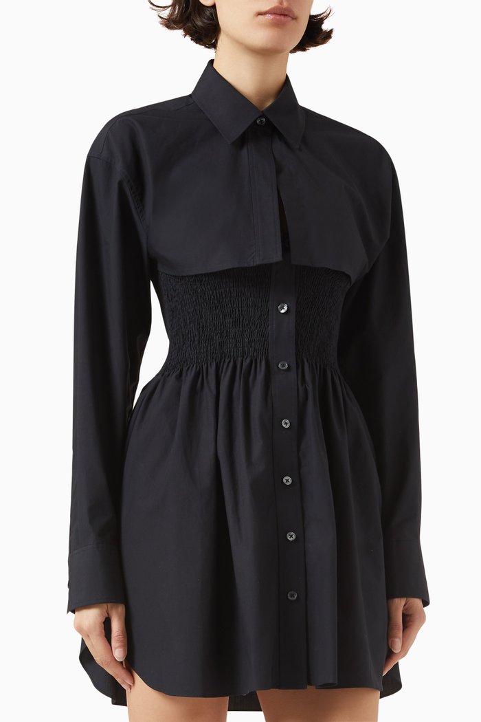 

Smocked Mini Dress with Overshirt, Black