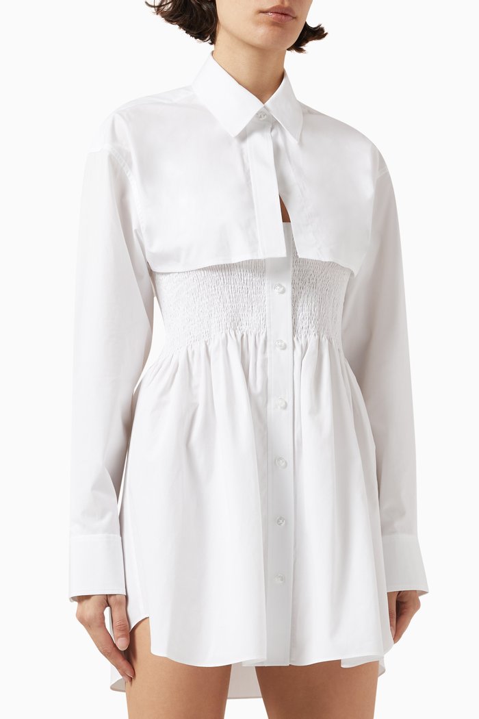 

Smocked Mini Dress with Overshirt, White