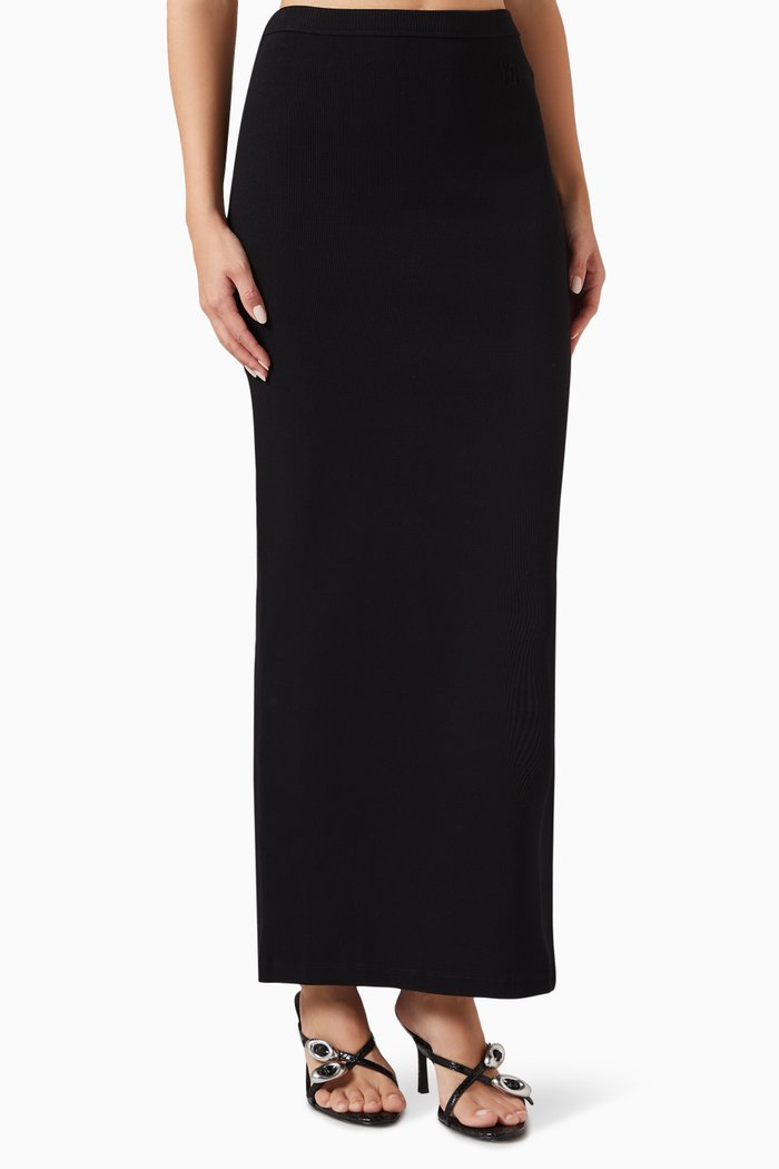 

Logo Embossed Maxi Skirt in Cotton, Black