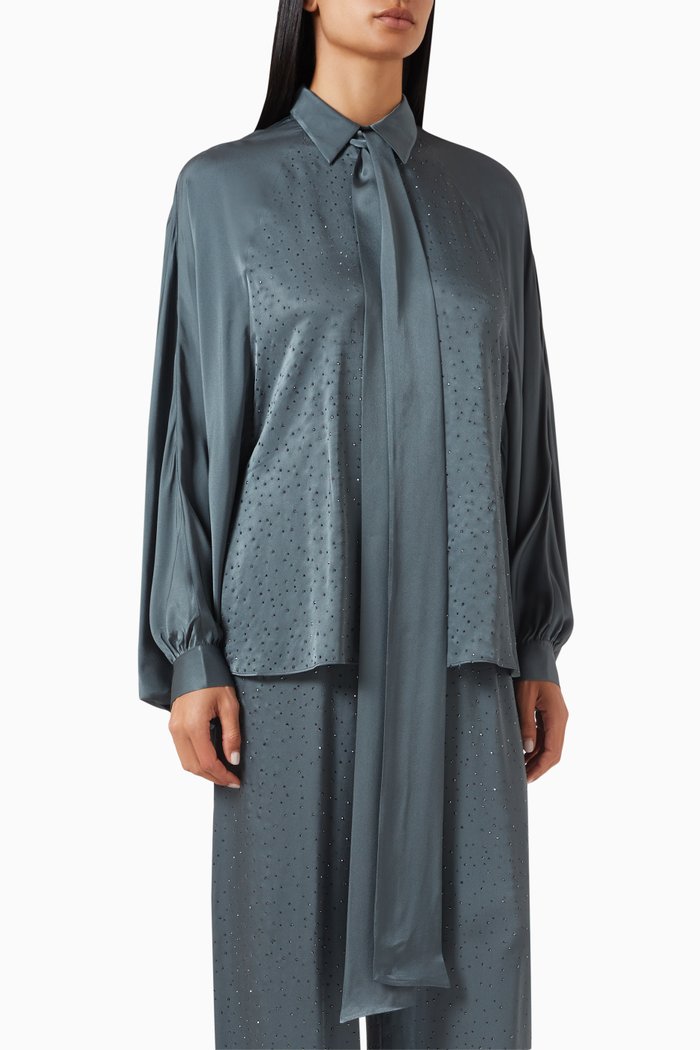 

Shawl Tied Blouse in Viscose, Green