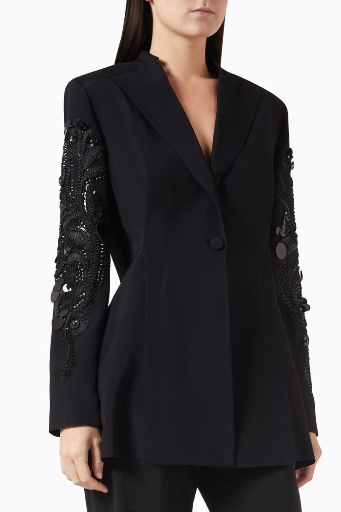 

Embellished Sleeves Blazer, Black