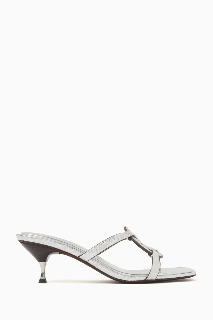 

Miller Bombé 55 Sandals in Metallic Leather, Silver