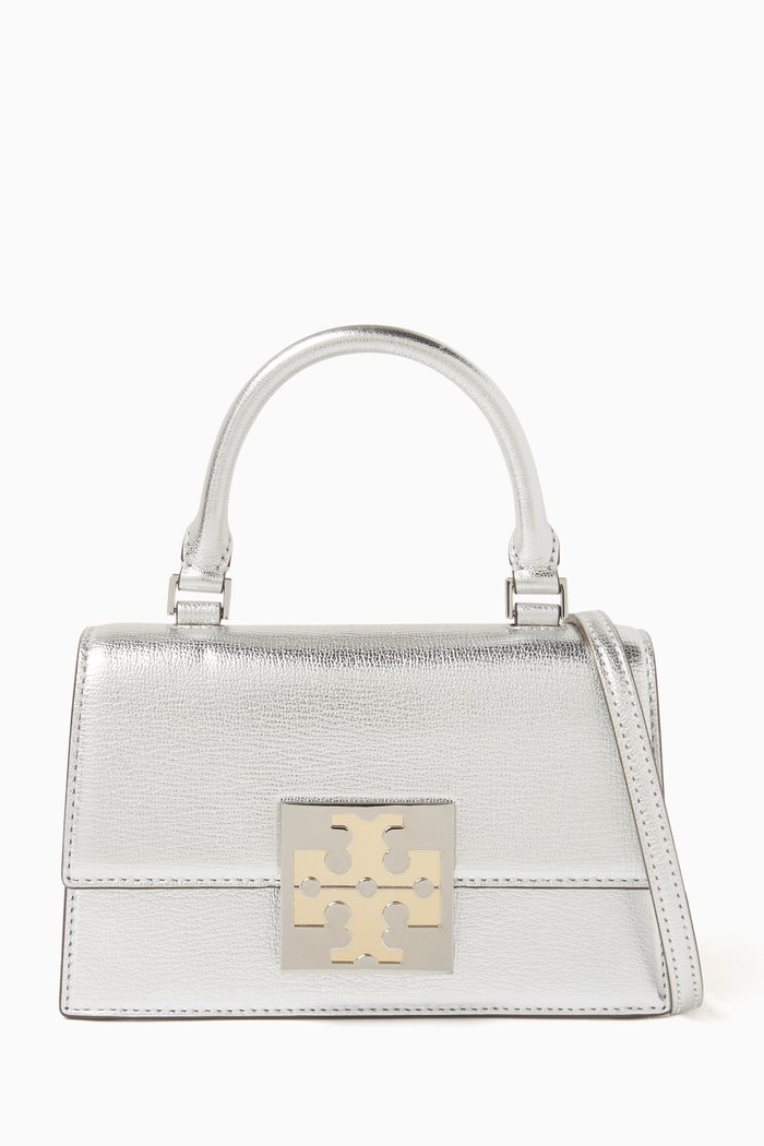 Mini Bon Bon Top-Handle Bag in Metallic Leather, Silver