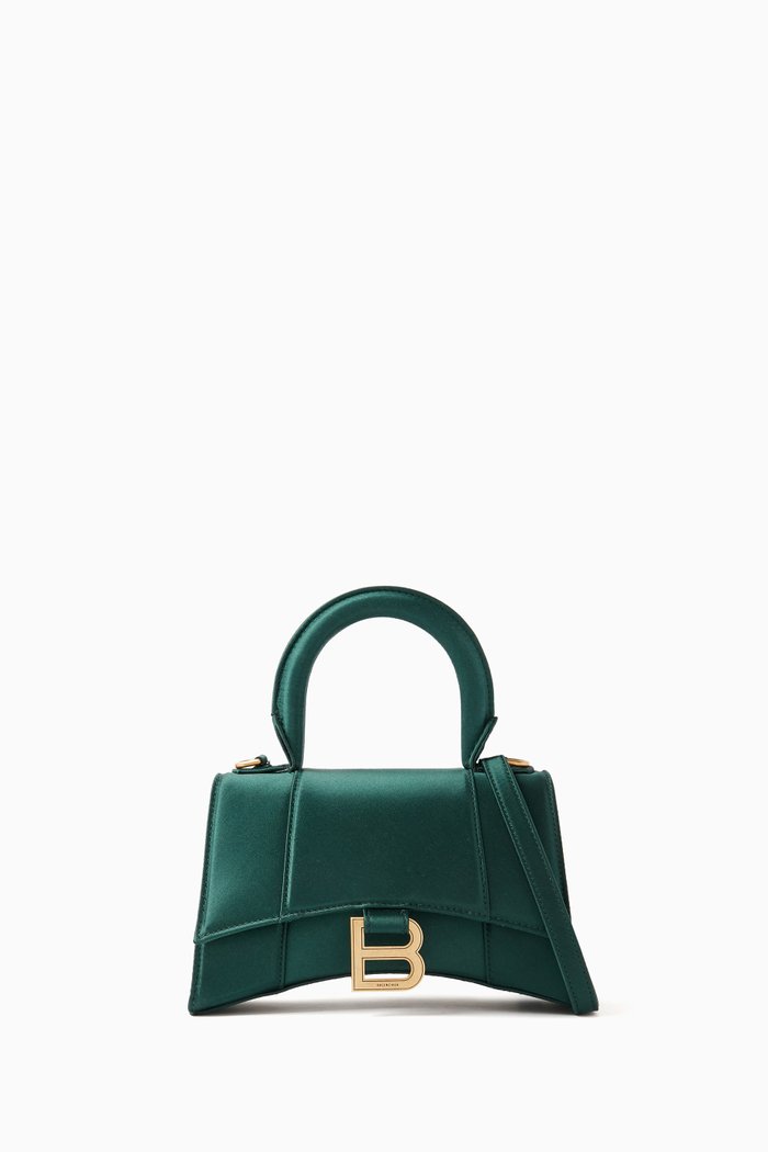 

XS Hourglass Shoulder Bag in Satin, Green